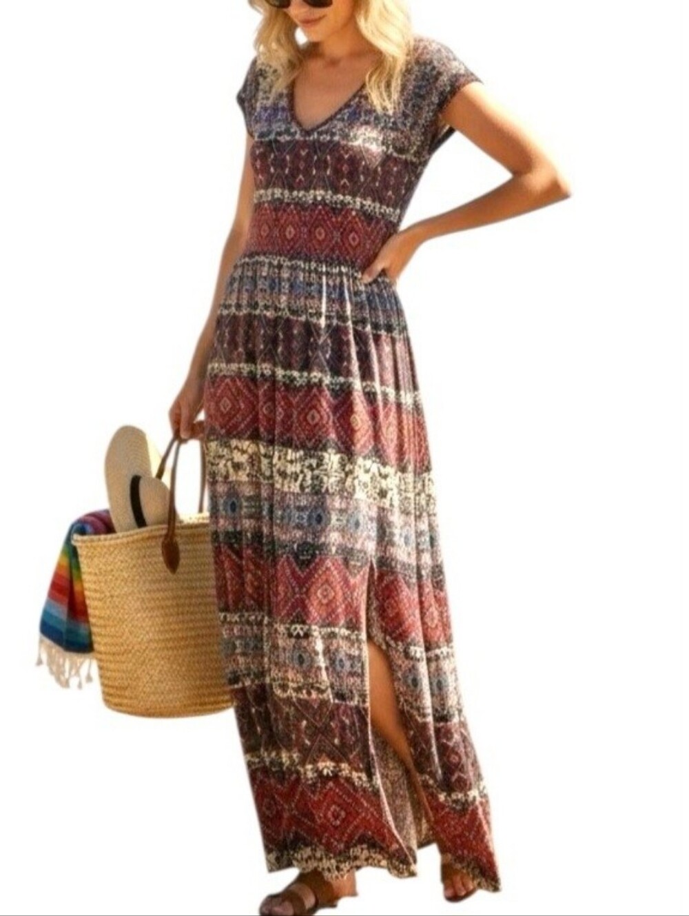 Soft Surroundings Marcelo Smocked  Maxi Dress Boho Slit Size 2X